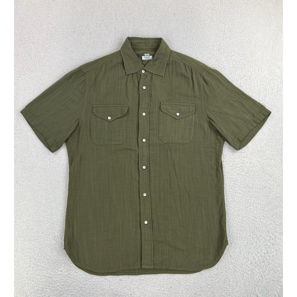 Eidos Shirt Mens Large Green Linen Woven Short Sleeve Button Up Casual Italy